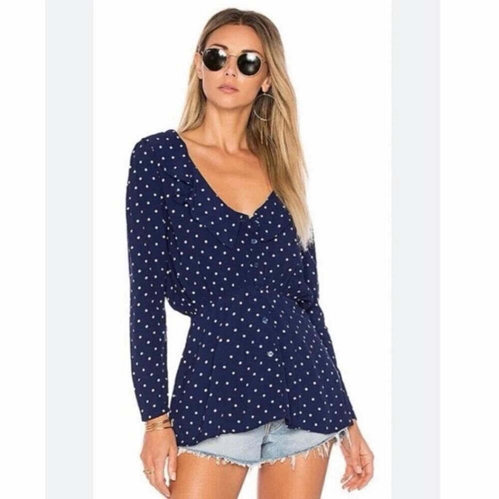 Auguste The Label Lilly Navy Blue Polka Dot Ruffle Blouse Size 2
